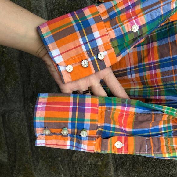 Ralph Lauren LRL Cotton Shirt Bright Summer Plaid Button Down Orange Casual xs - Picture 5 of 6